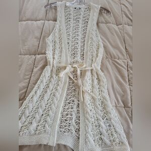 Vintage Banana Republic Crochet Knit Open Belted Vest